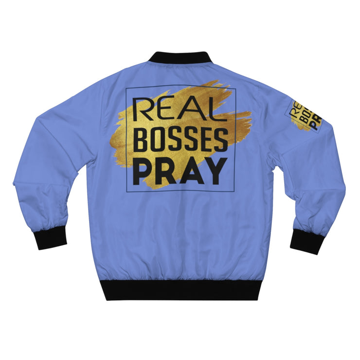 Unisex Bomber Jacket - Real Bosses Pray - Periwinkle