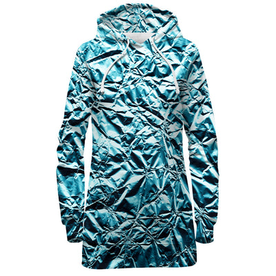 Women's Hoodie Dress - Turquoise Foil